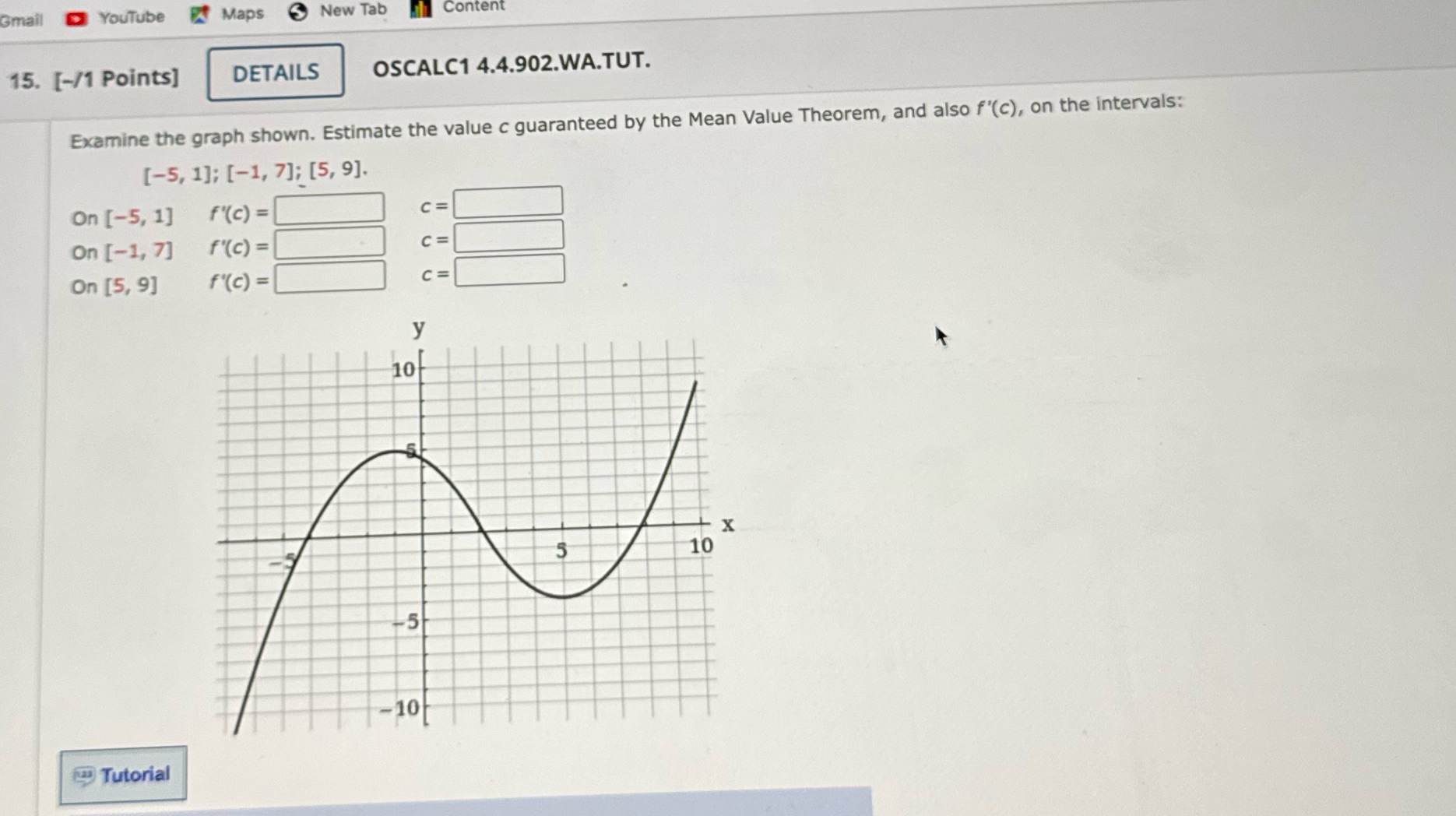 DETAILS OSCALC1 4.4.902.WA.TUT. Examine the graph shown. Estimate the value c guaranteed