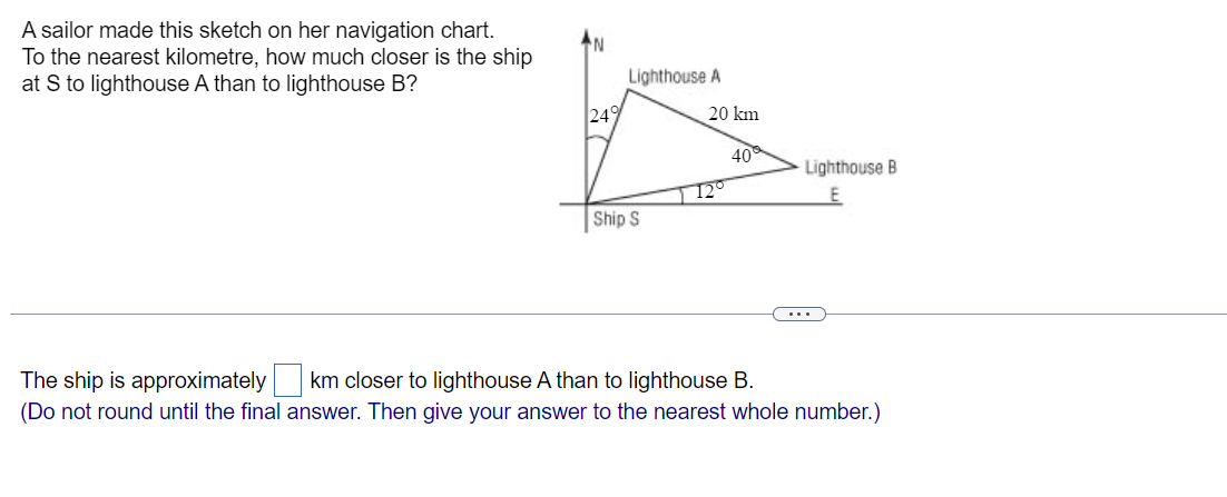 the nearest kilometre, how much closer is the ship at S to