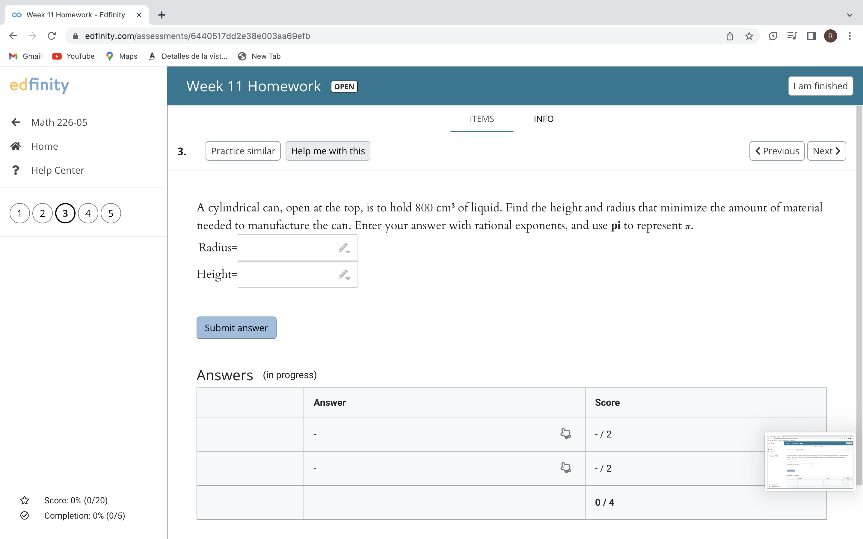 Week 11 Homework Edfinity X + v