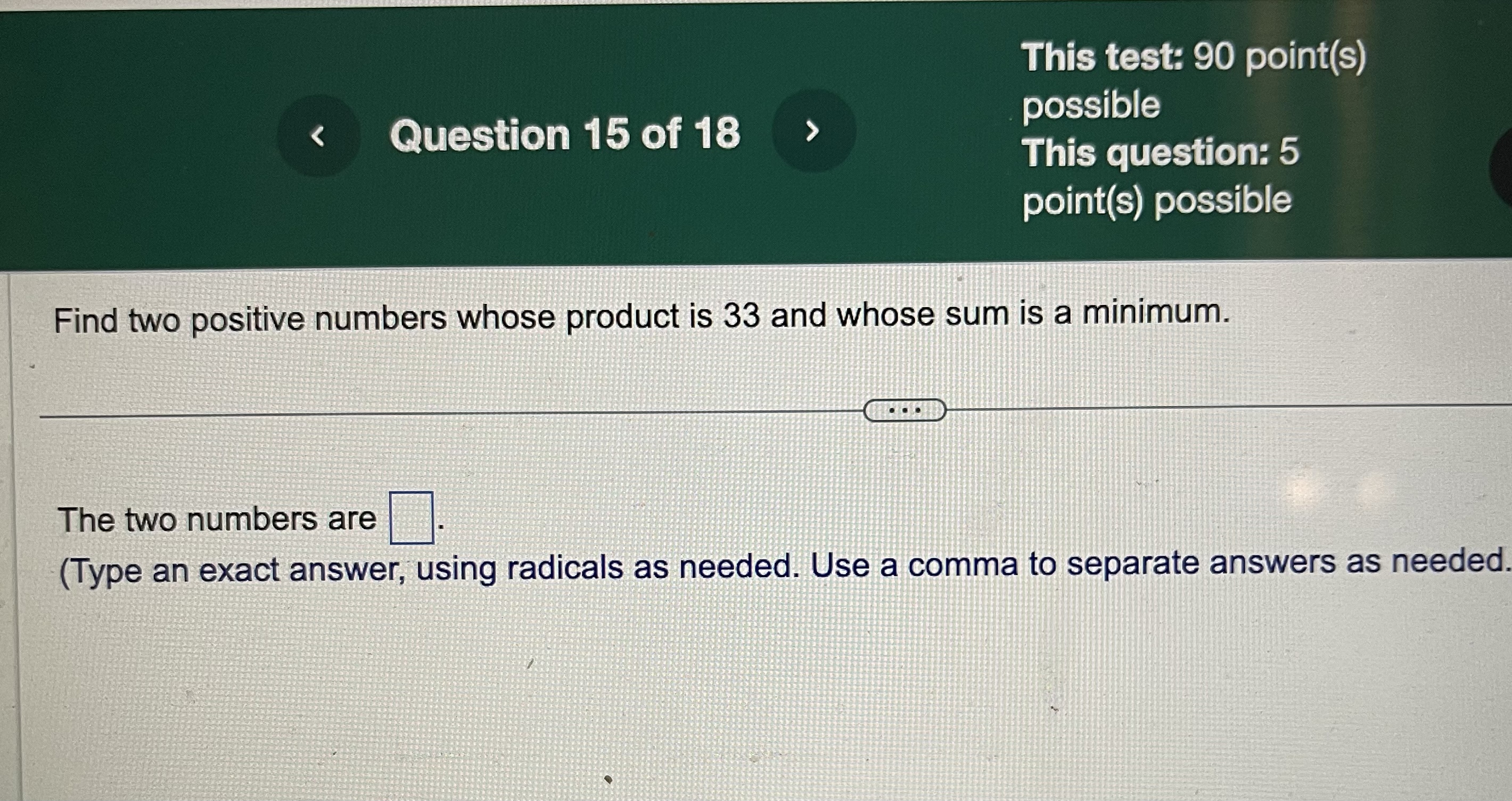 This test: 90 point(s) possible This question: 5 point(s) possible Question