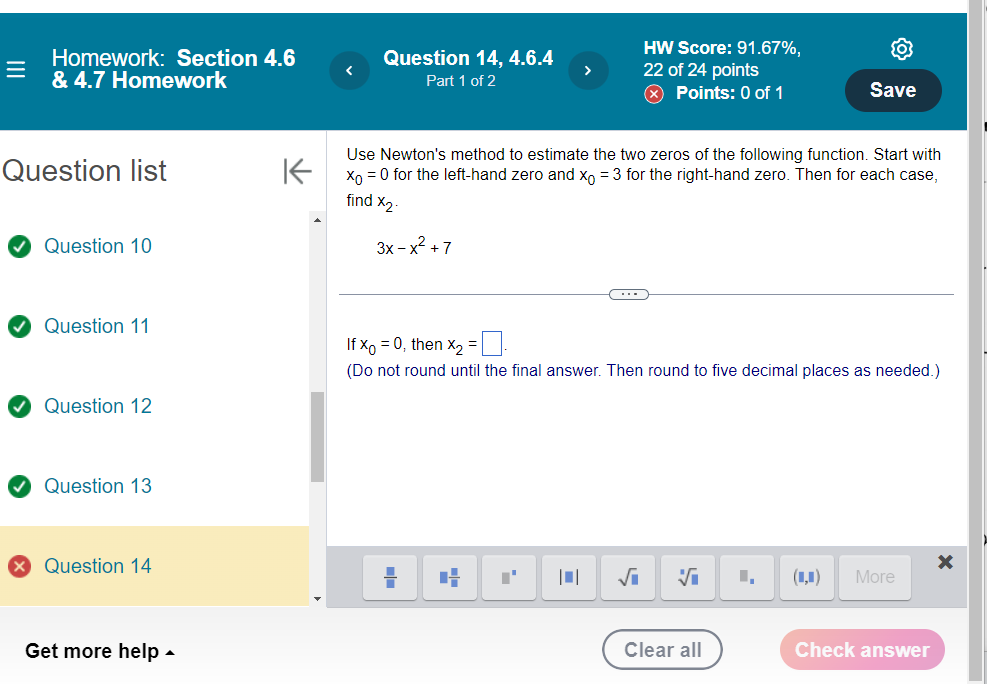 4.7 Homework Part 1 of 2 22 of 24 points x Points: