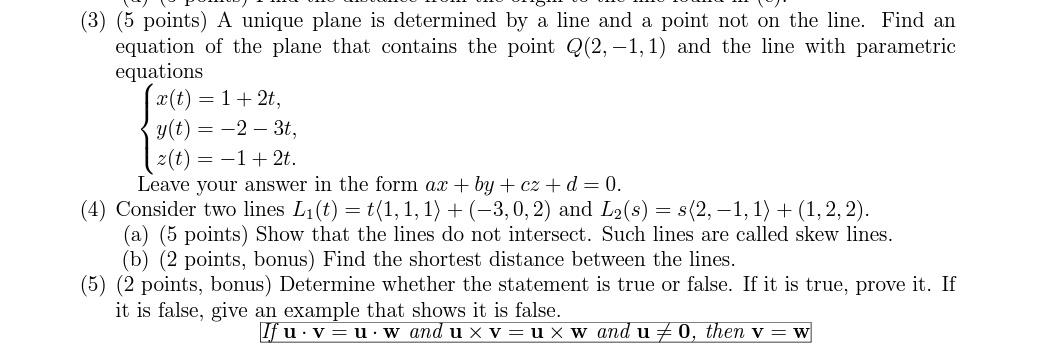 \""""' \"'"\"" ""'\"'"\"" \""' \\"J' (3) (5 points) A unique plane is
