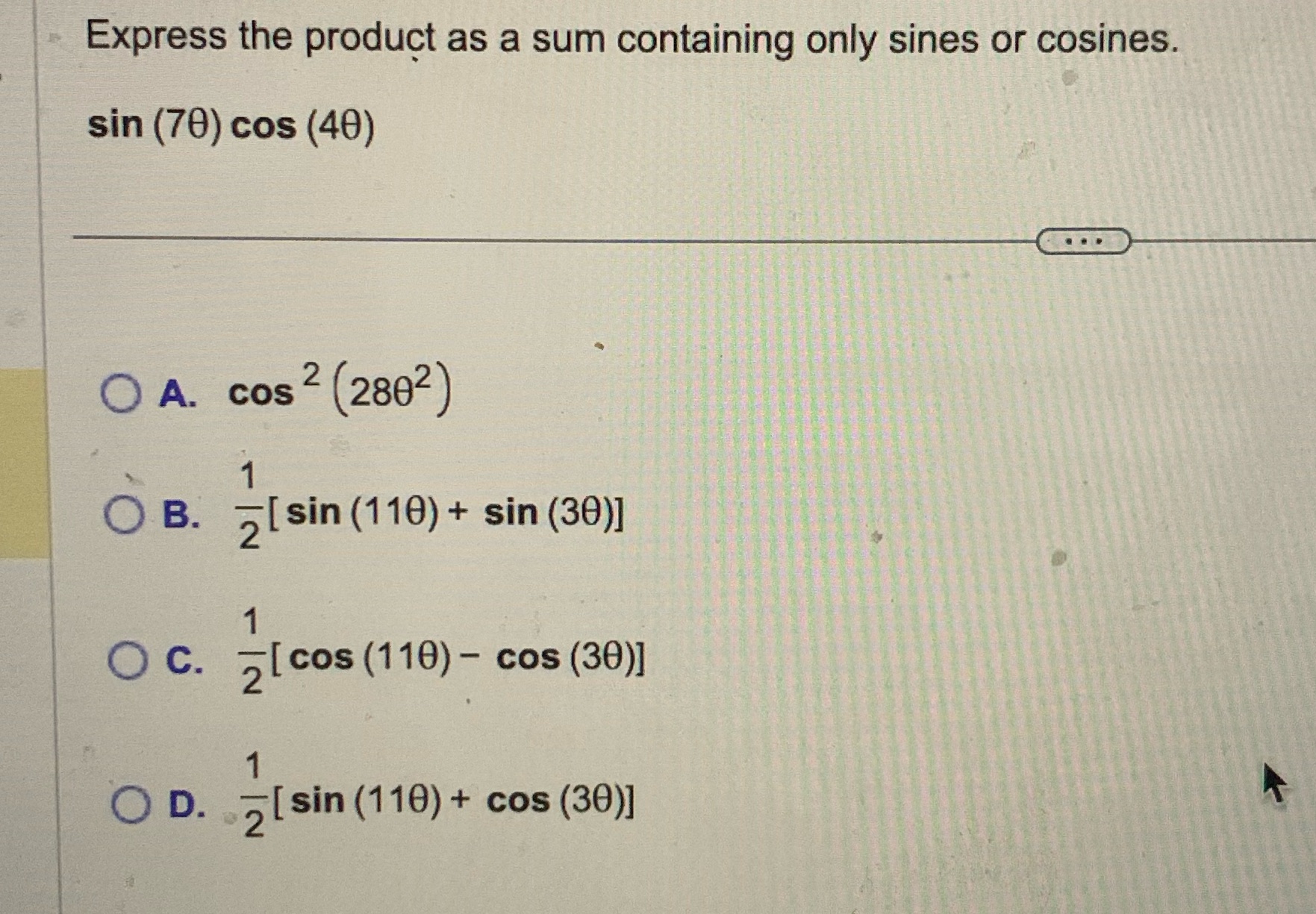  Question 2 Express the product as a sum containing only sines