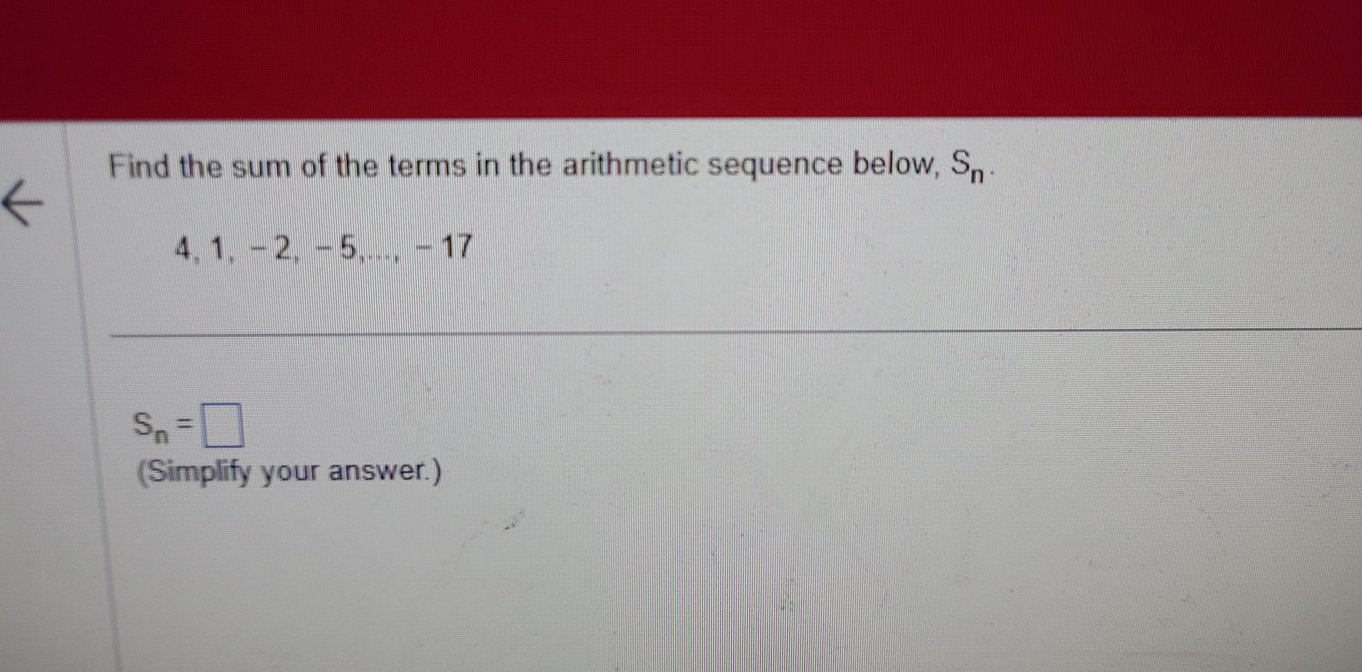  Find the sum of the terms in the arithmetic sequence below,