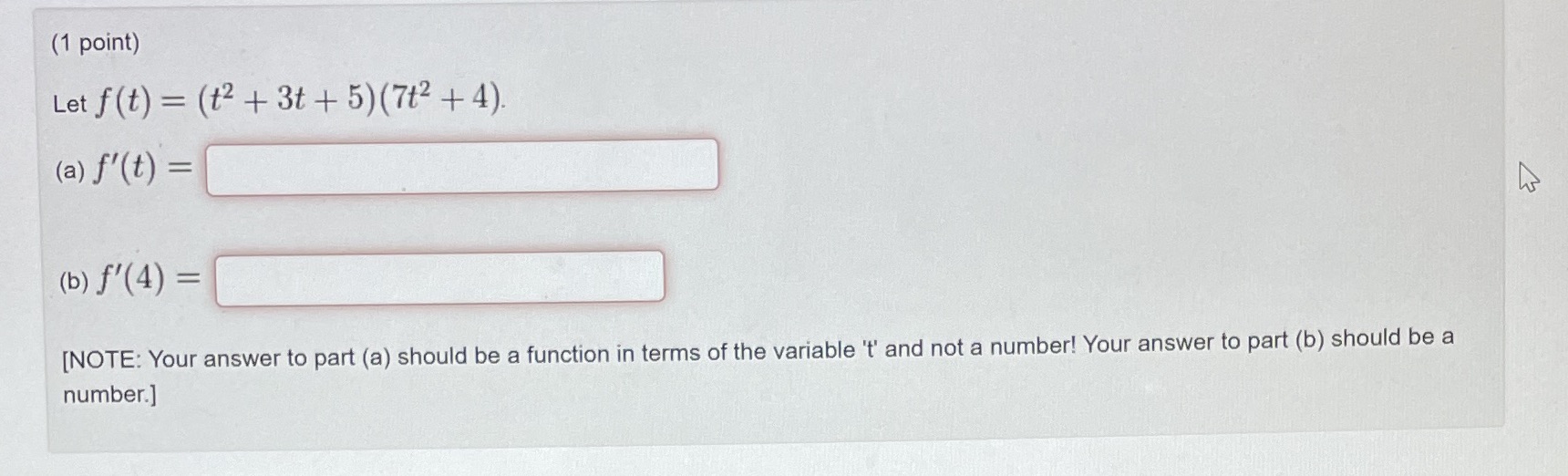 + 4). ( a ) f' ( t ) = ( b