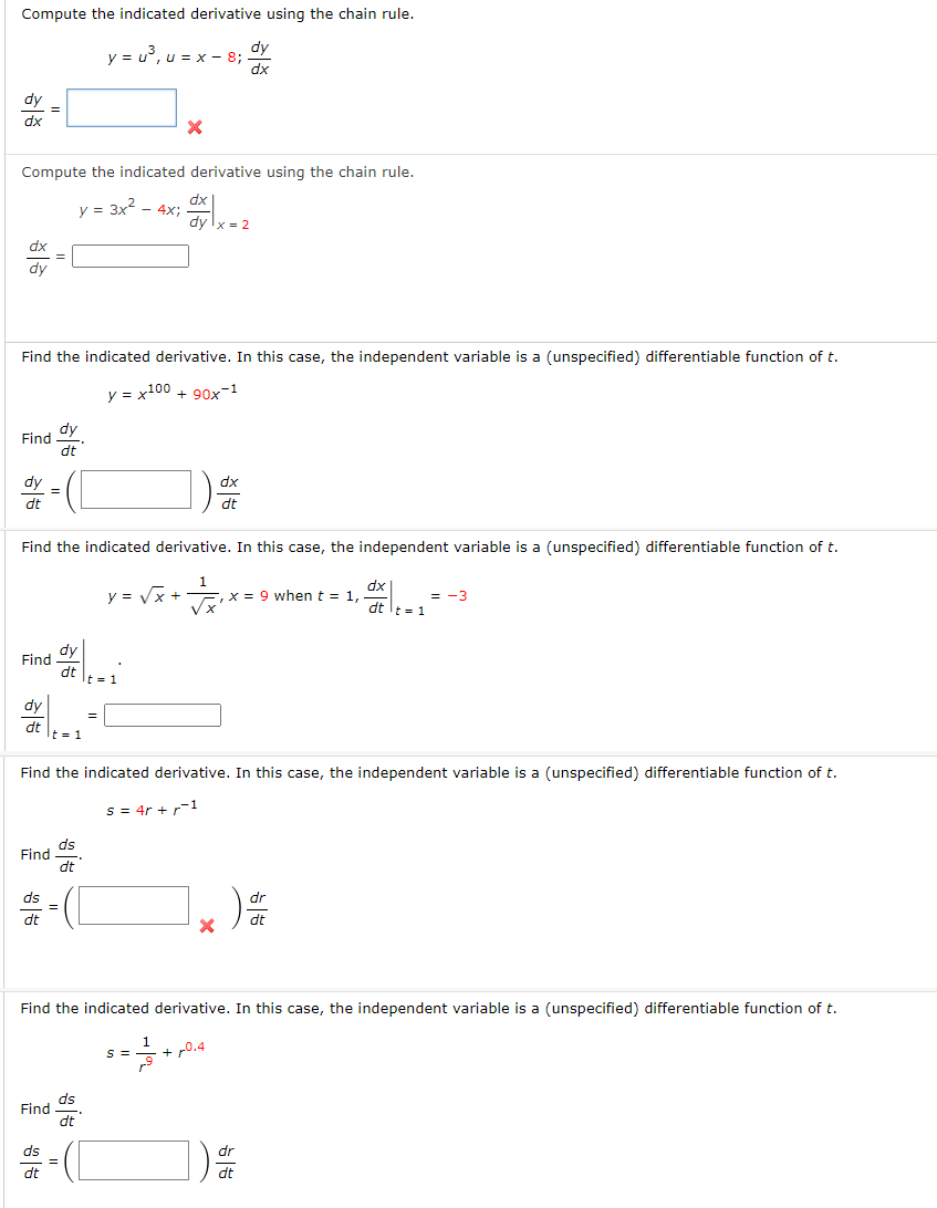 , U = x - 8; ]x dy dx X Compute the