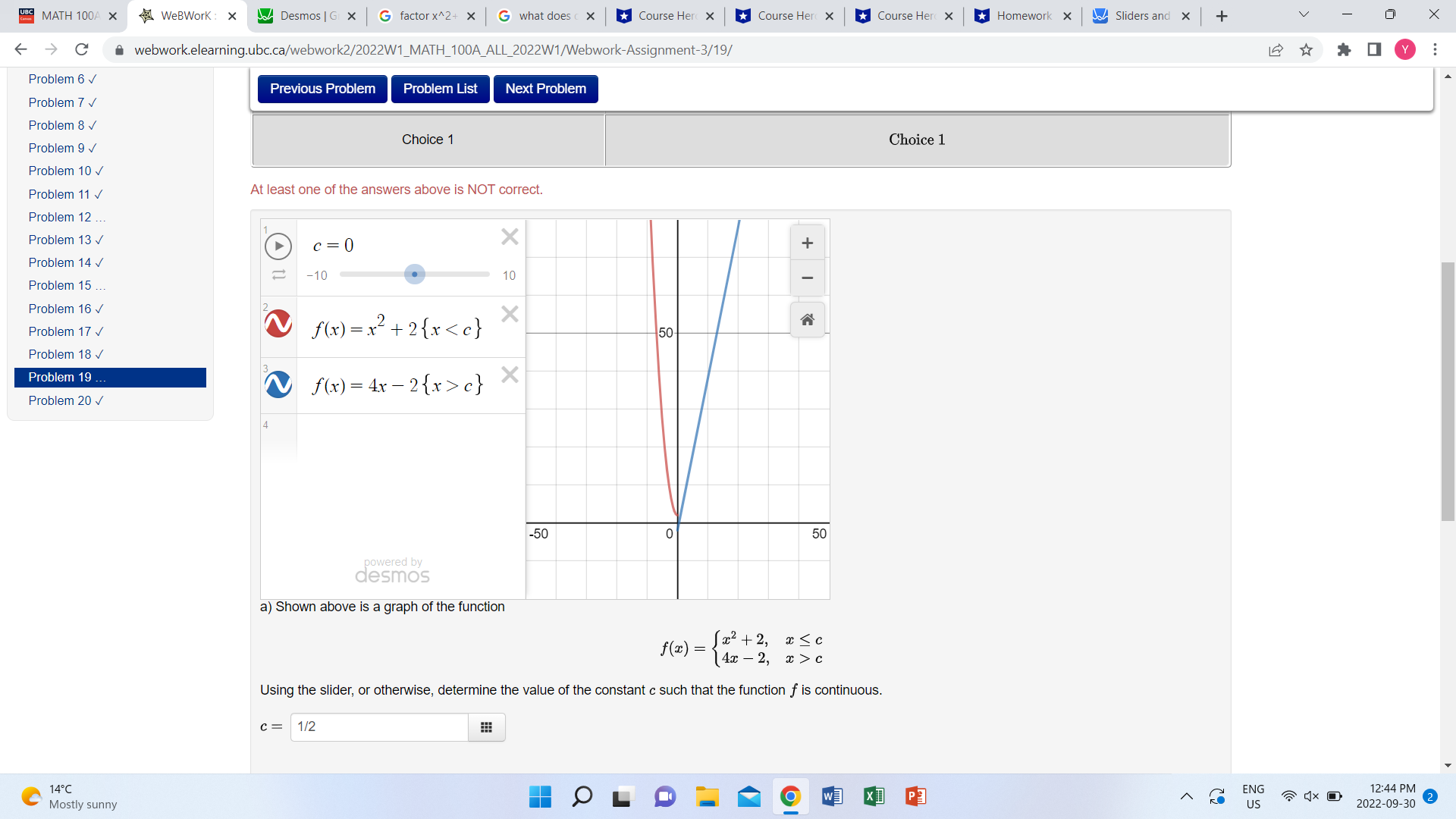  BC MATH 100A X WeBWork : X Desmos | G X