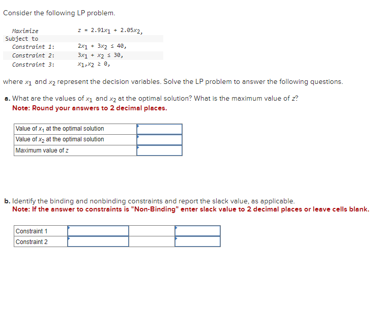 Consider the following LP problem. where x1? and x2? represent the