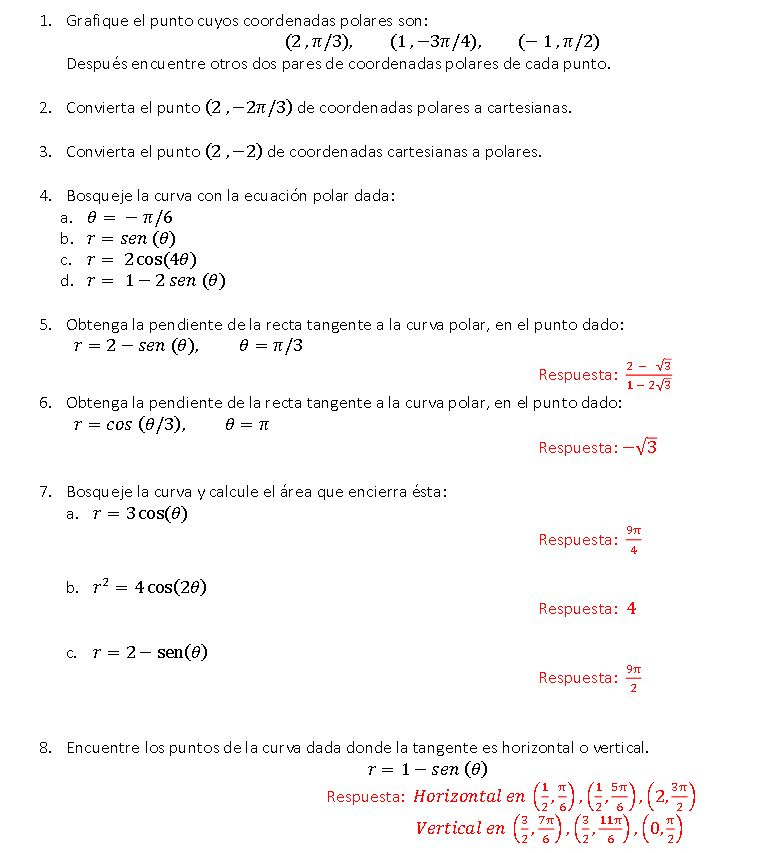 2. 3. 4. 5. 6. 7. 8. Grafique eI punto cuyos coordenadas