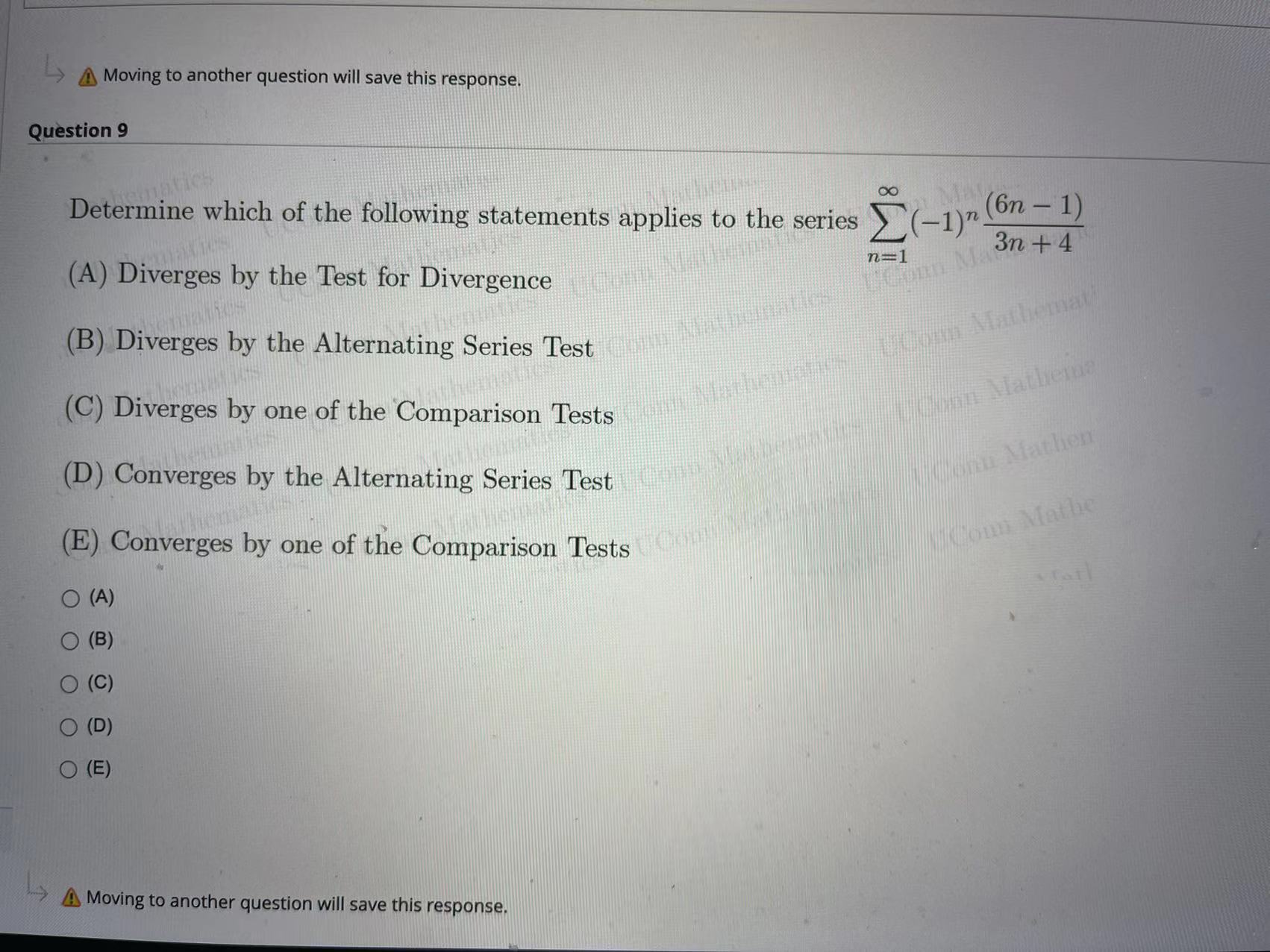 + 7 (A) Converges by one of the Comparison Tests (B) Diverges