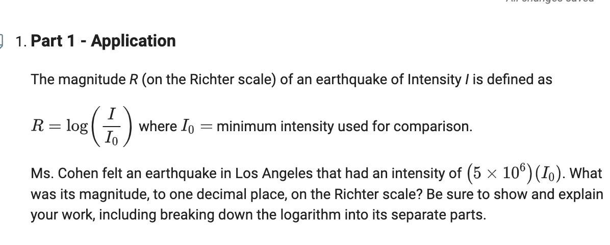 R (on the Richter scale) of an earthquake of Intensity l is