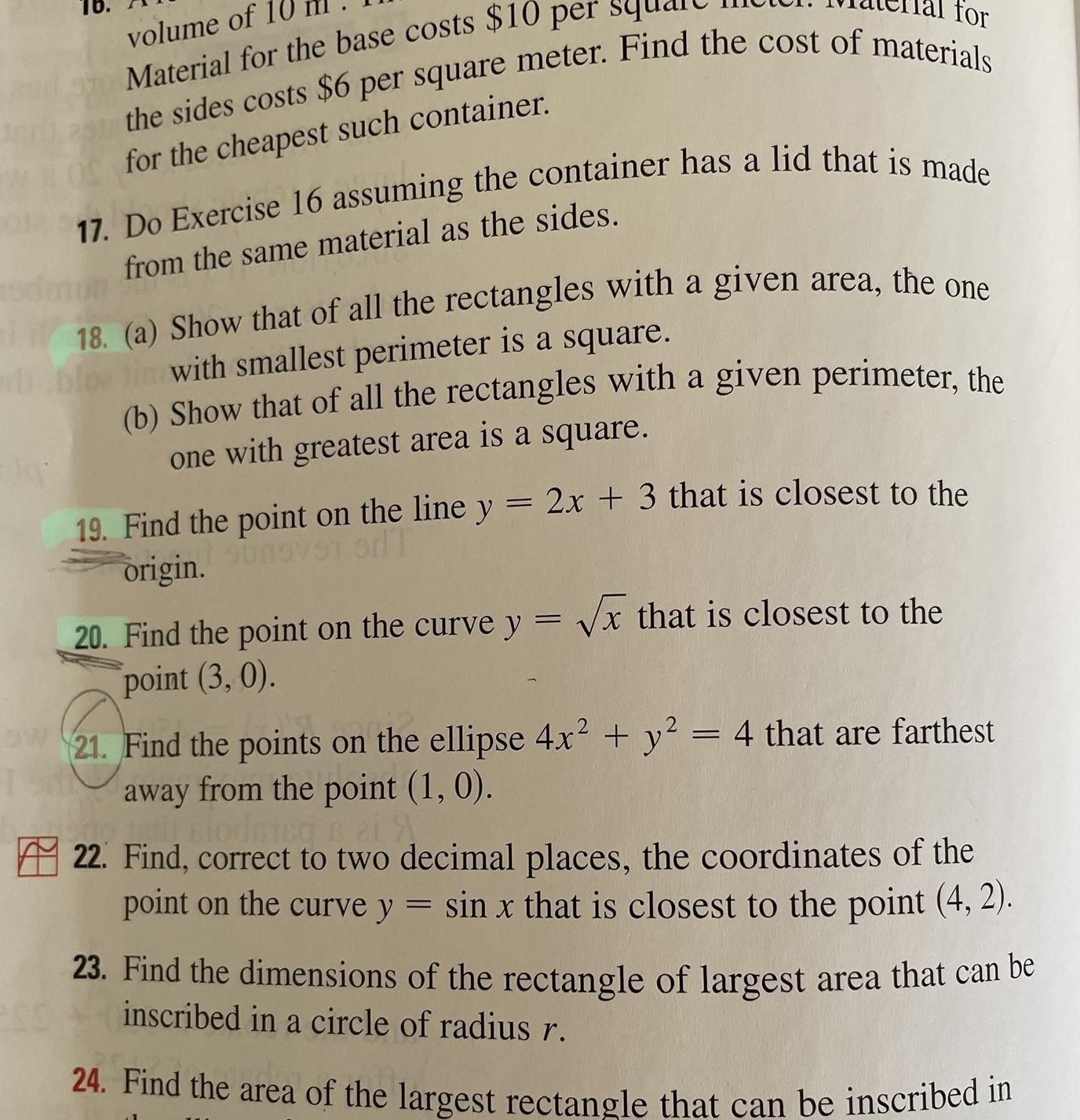  Please do Questions 18, 19, 20 and 21. 10. volume of