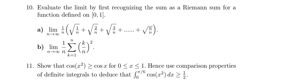 Riemann sum for a function defined on [0, 1]. a) lim n-+0o