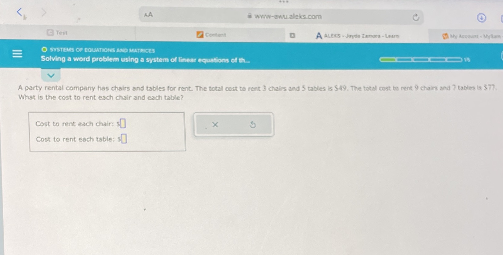 - Learn My Account - MySam O SYSTEMS OF EQUATIONS AND MATRICES