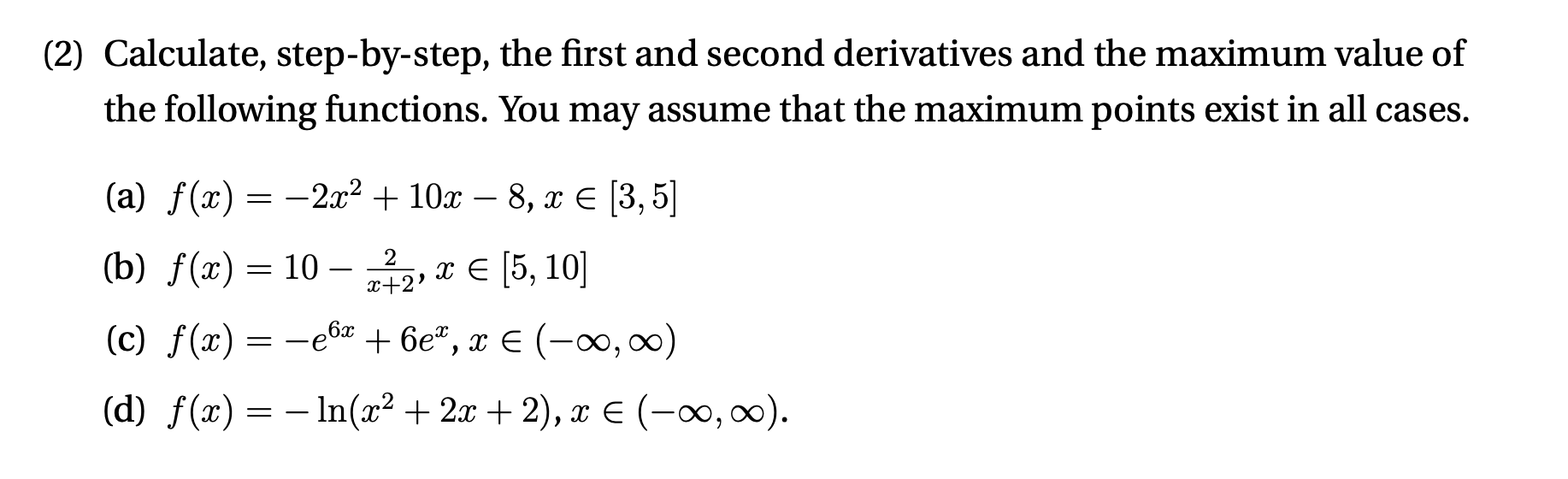 value of the following functions. You may assume that the maximum points