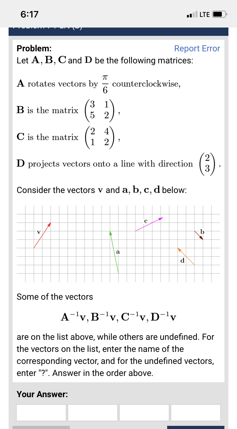  6:17 . LTE Problem: Report Error Let A, B, C and