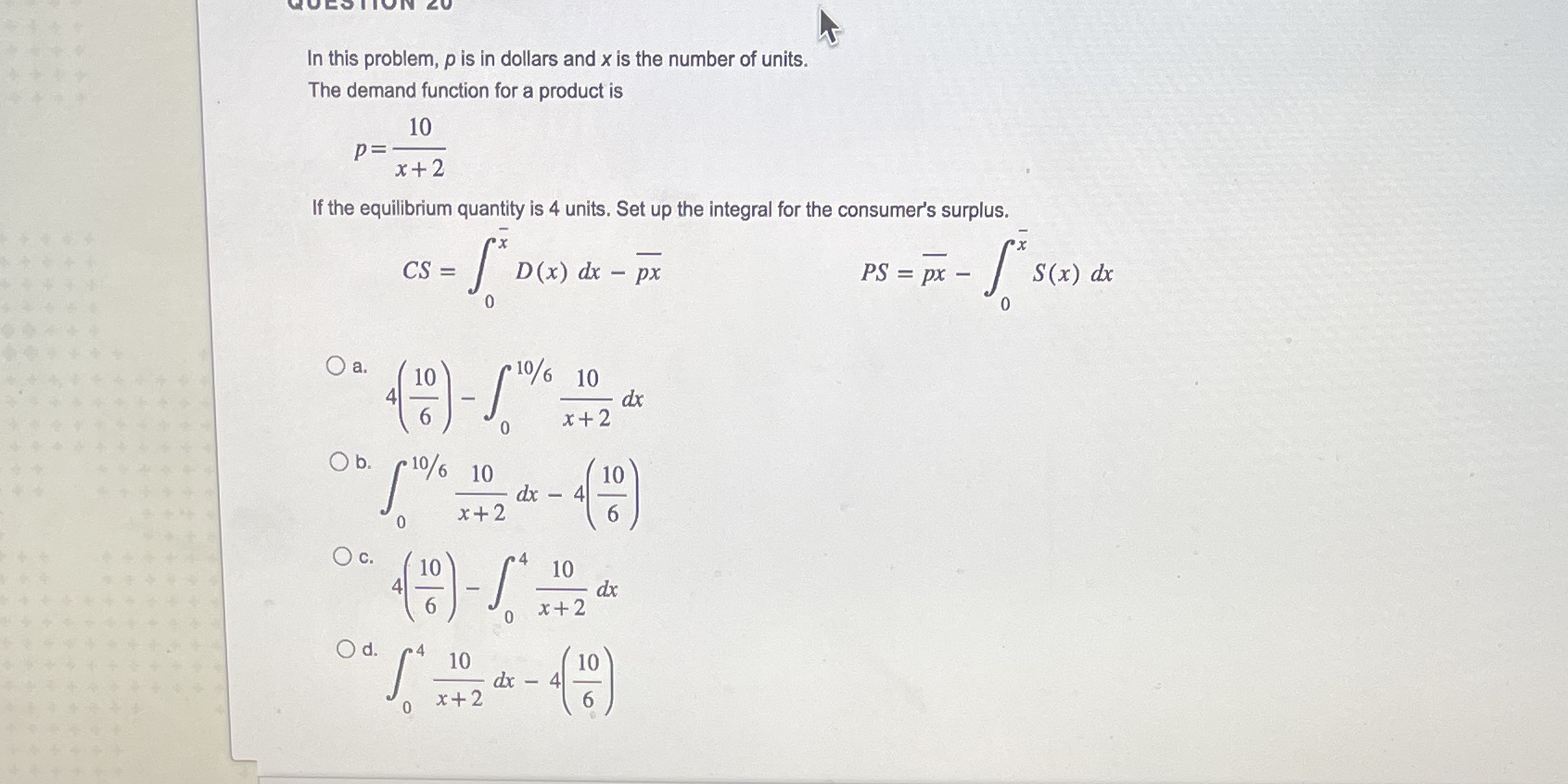  In this problem, p is in dollars and x is the