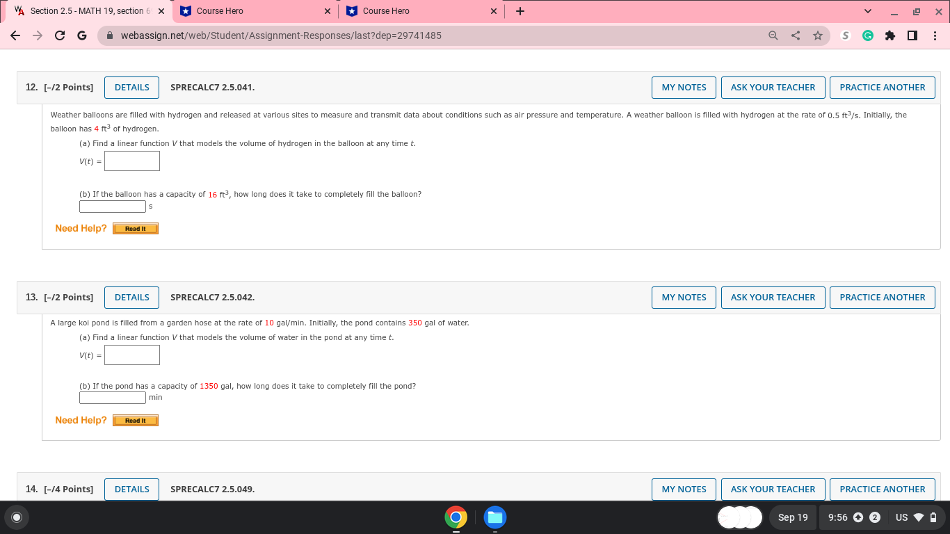 the pool after x minutes. Volume of water (gal) 10 Time (min)