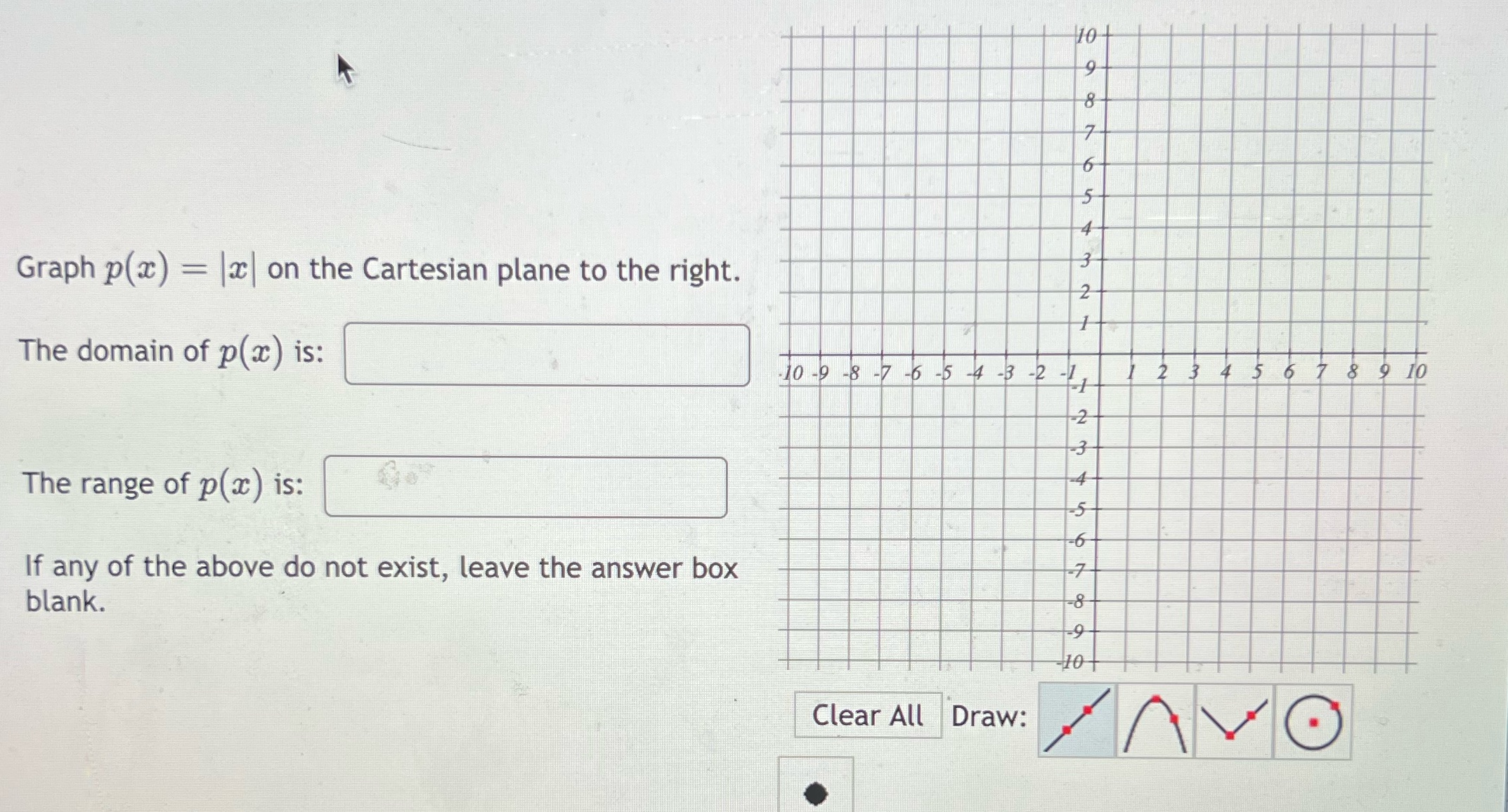Graph p(x) = x on the Cartesian plane to the right.