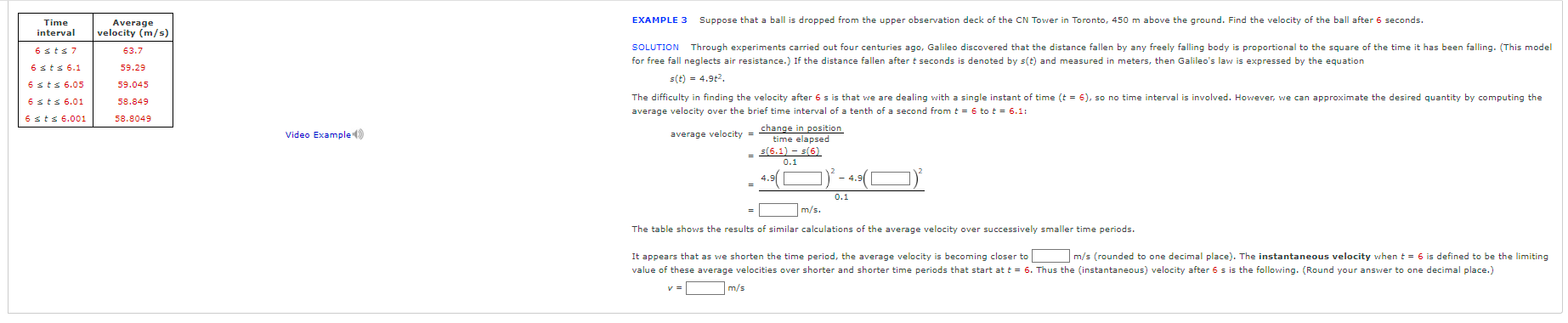 Time Average interval velocity (m/s) EXAMPLE 3 Suppose that a ball