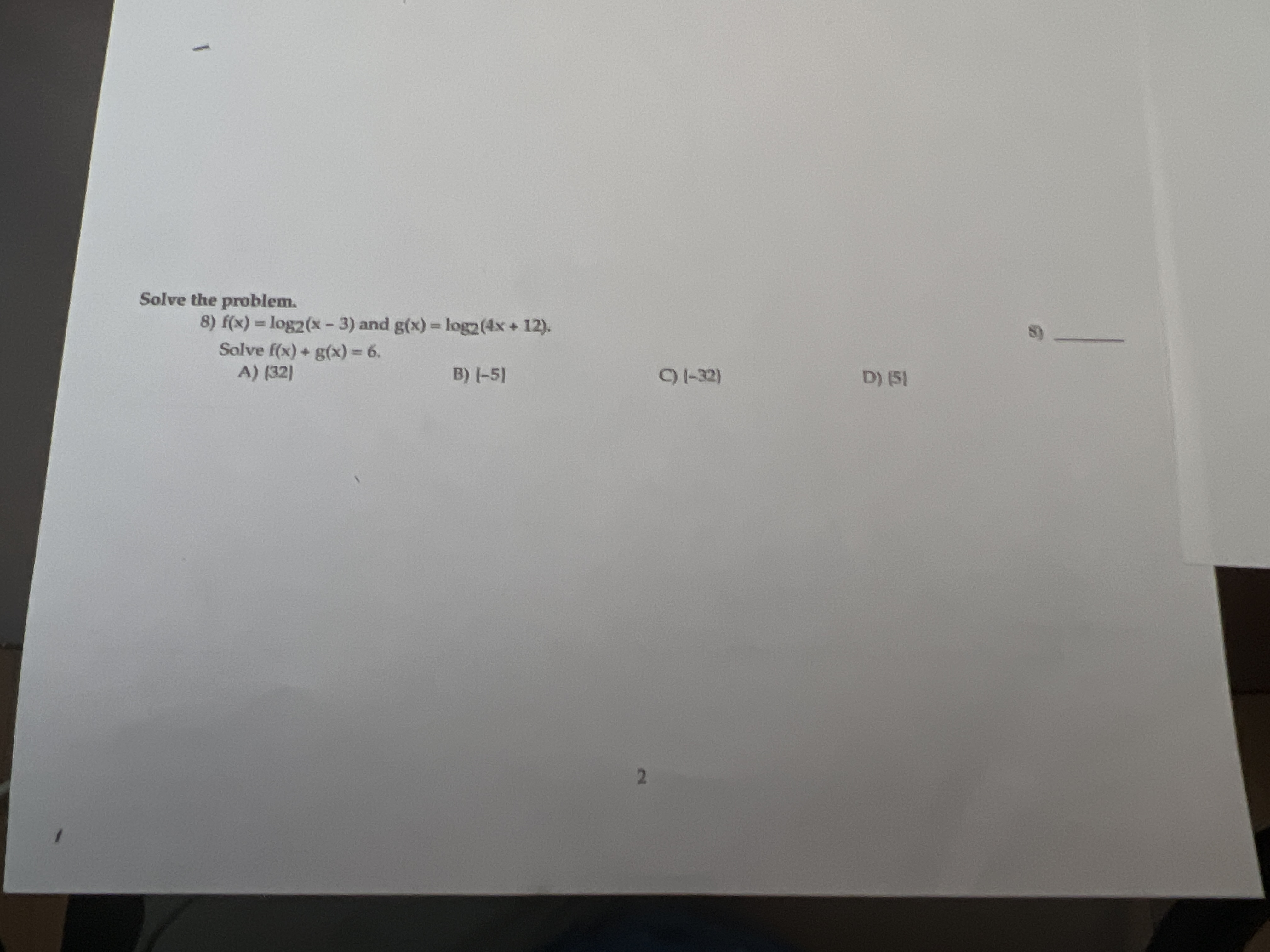12). Solve f(x) g(x) 6. A) (32) B) 1-5) 2