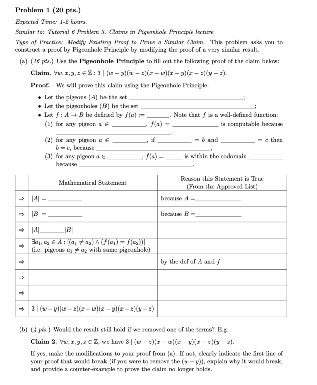 6 Problem 3, Claims in Pigeonhole Principle lecture Type of Practice: Modify