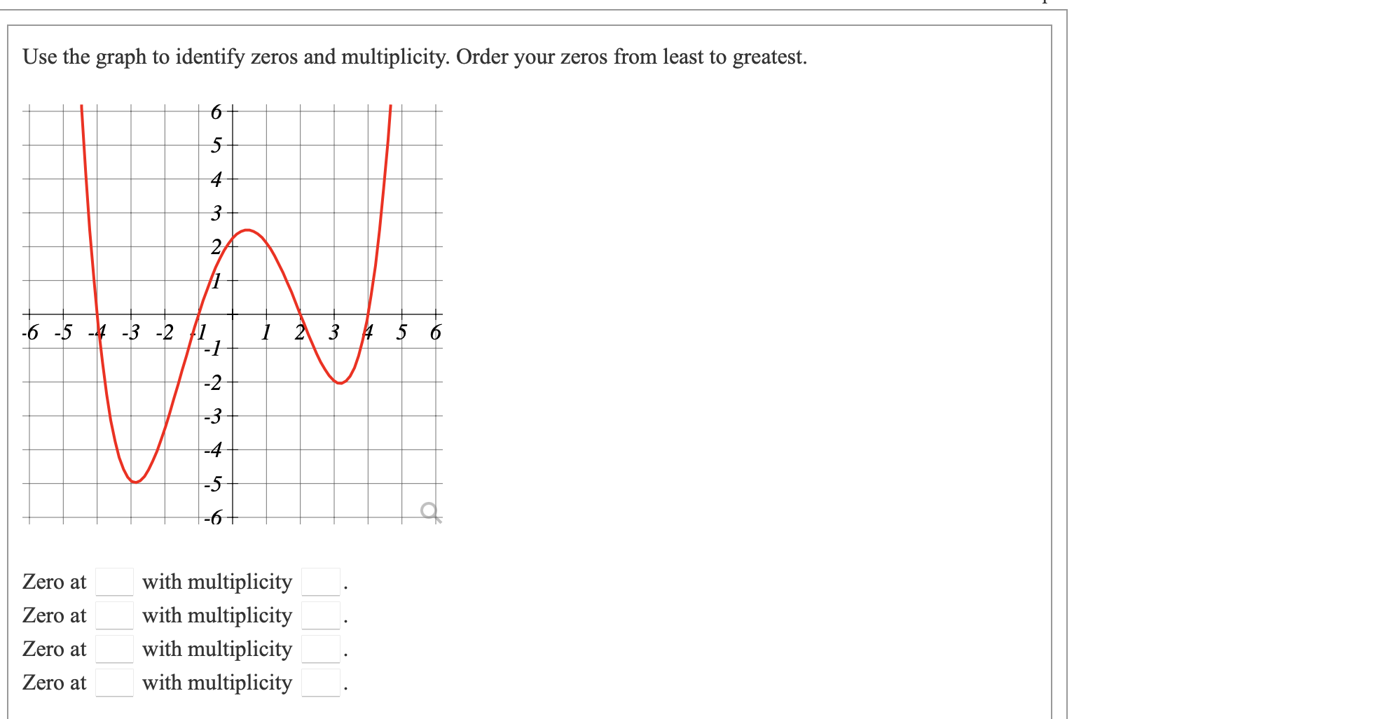 and multiplicity. Order your zeros from least to greatest. in a 6