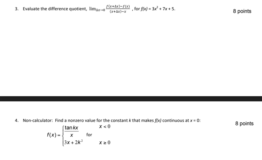 = 3x' + 7x + 5. 8 points 4. Non-calculator: Find a