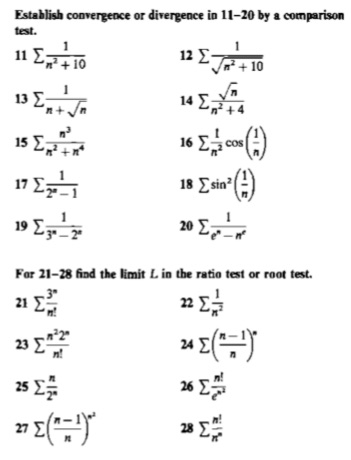 PLEASE ANSWER ALL, THANK YOU!! Establish convergence or divergence in 11-20