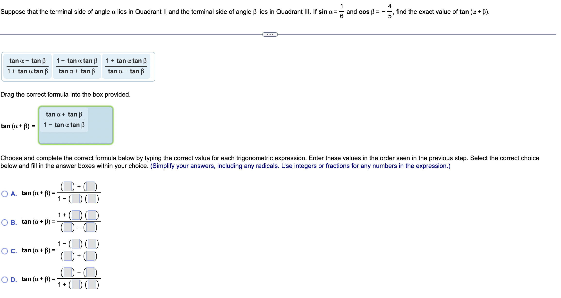 - and sin 0. Find the exact value of sin (a -