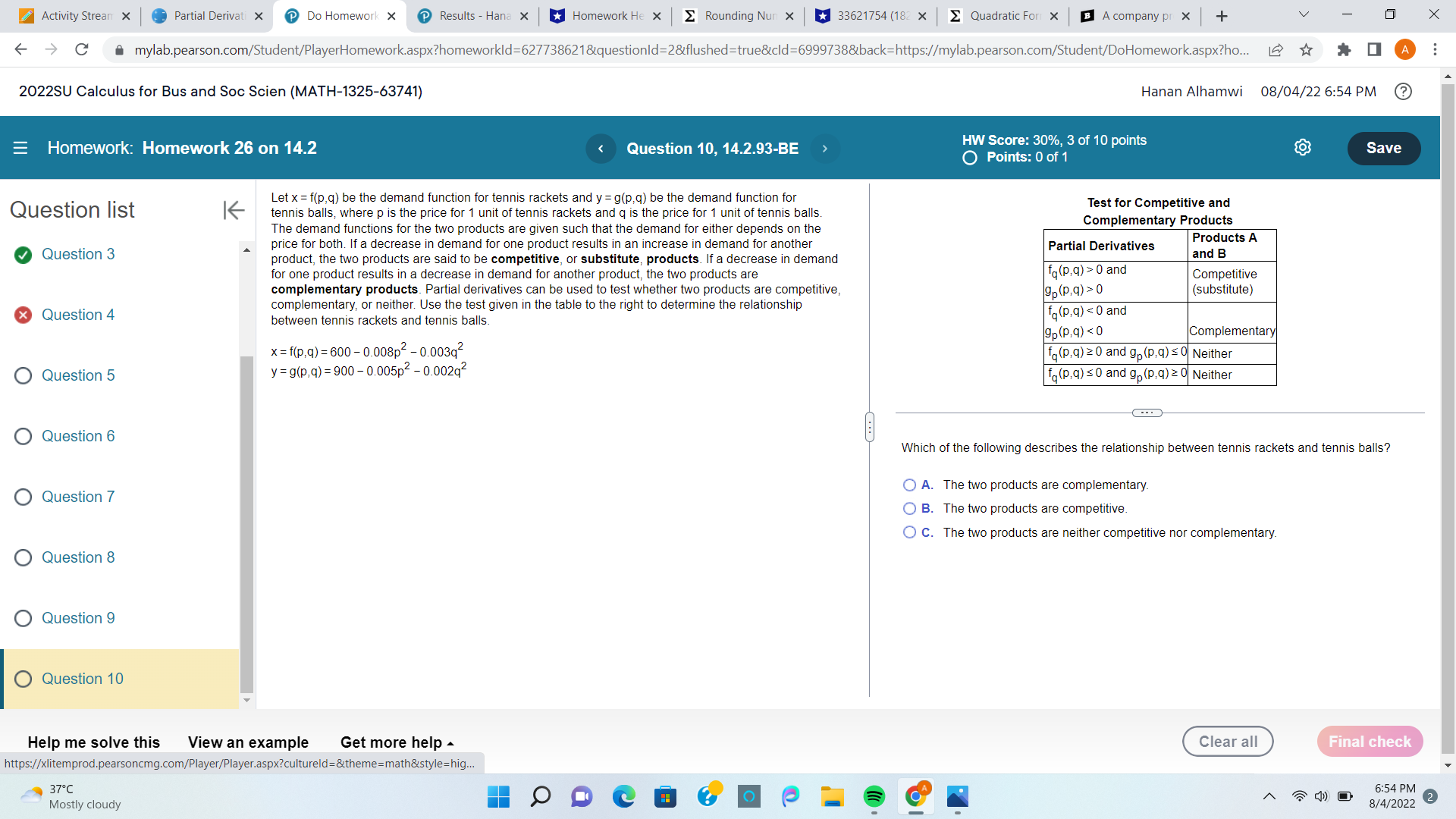 type B. Activity Stre X Partial Deriv X Do Homew X Results