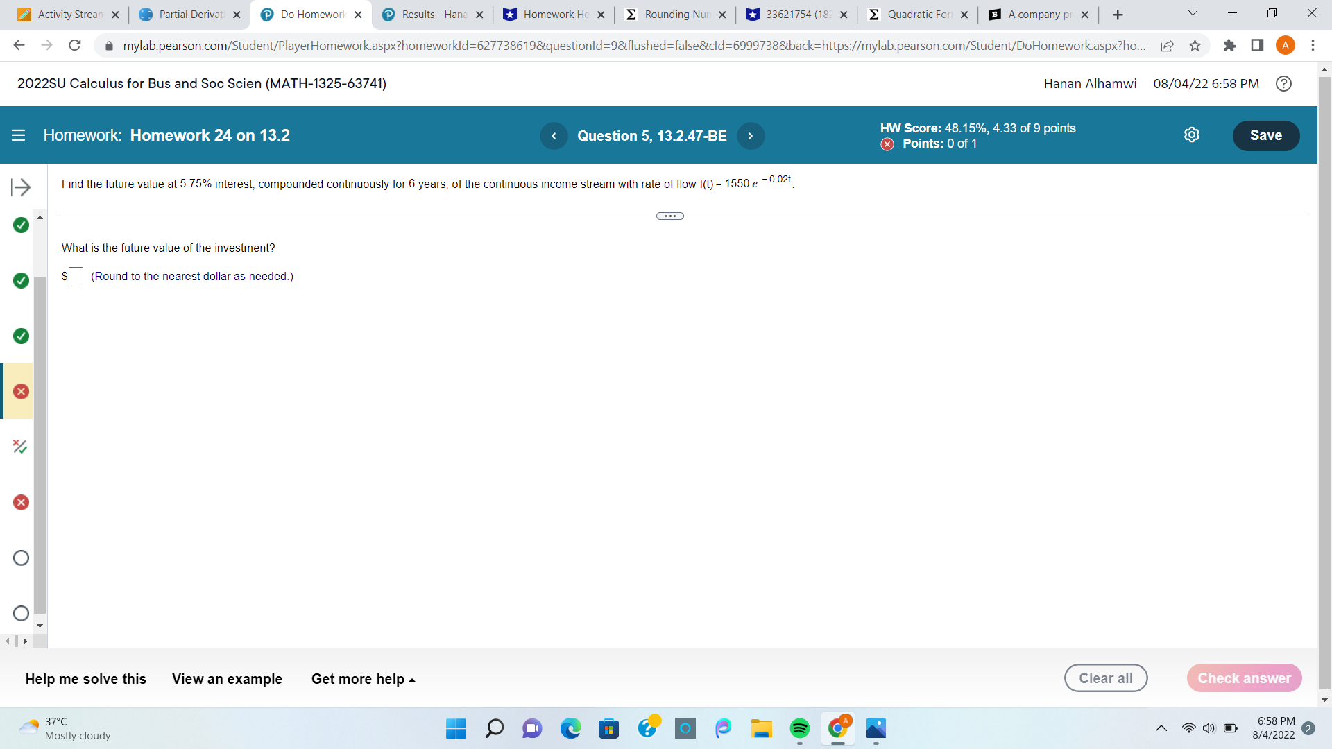 14.2 Question 6, 14.2.63 HW Score: 30%, 3 of 10 points Part