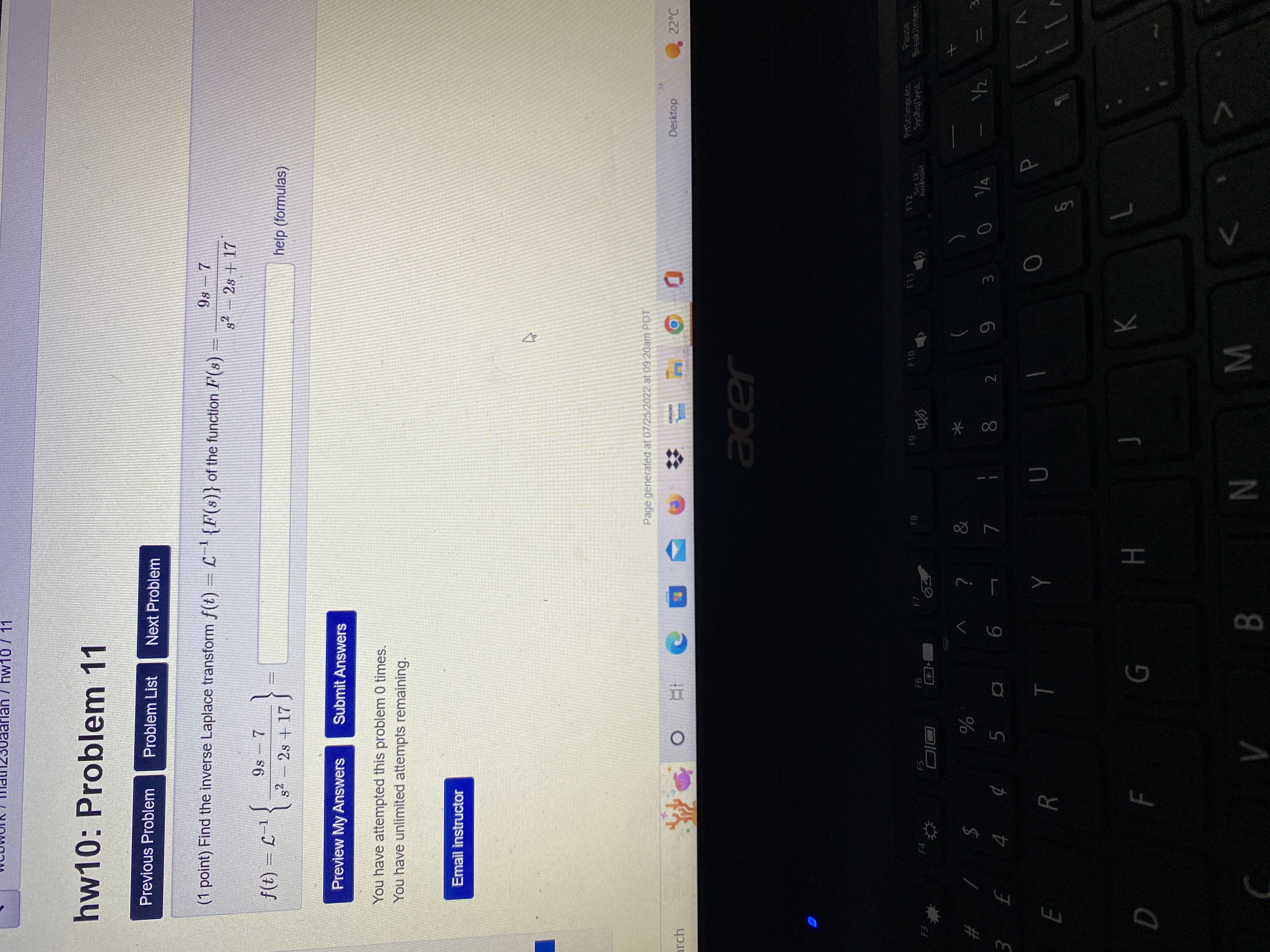  hw10: Problem 11 Previous Problem Problem List Next Problem (1 point)