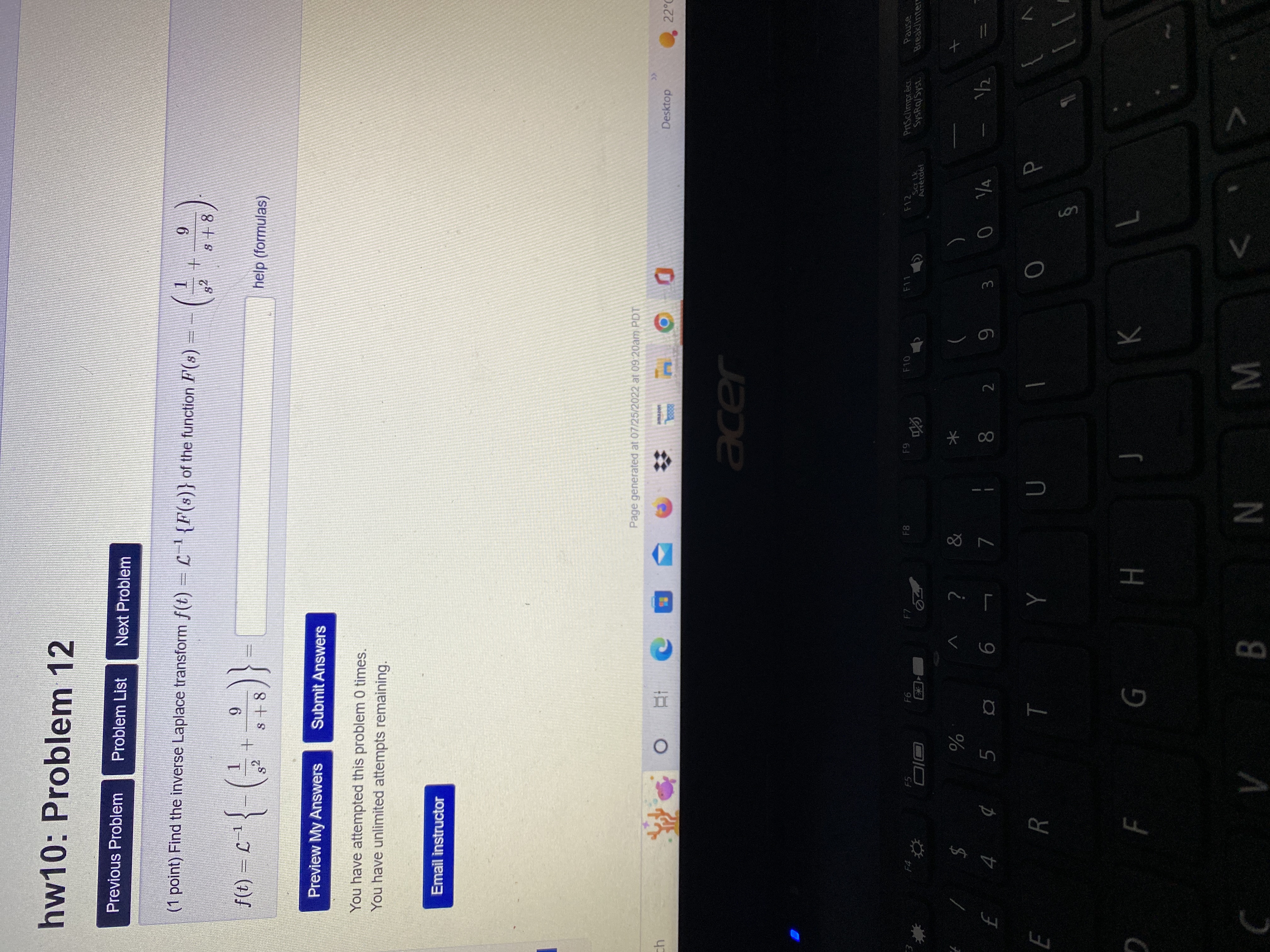 Find the inverse Laplace transform f(t) - 2 {F(s) } of the