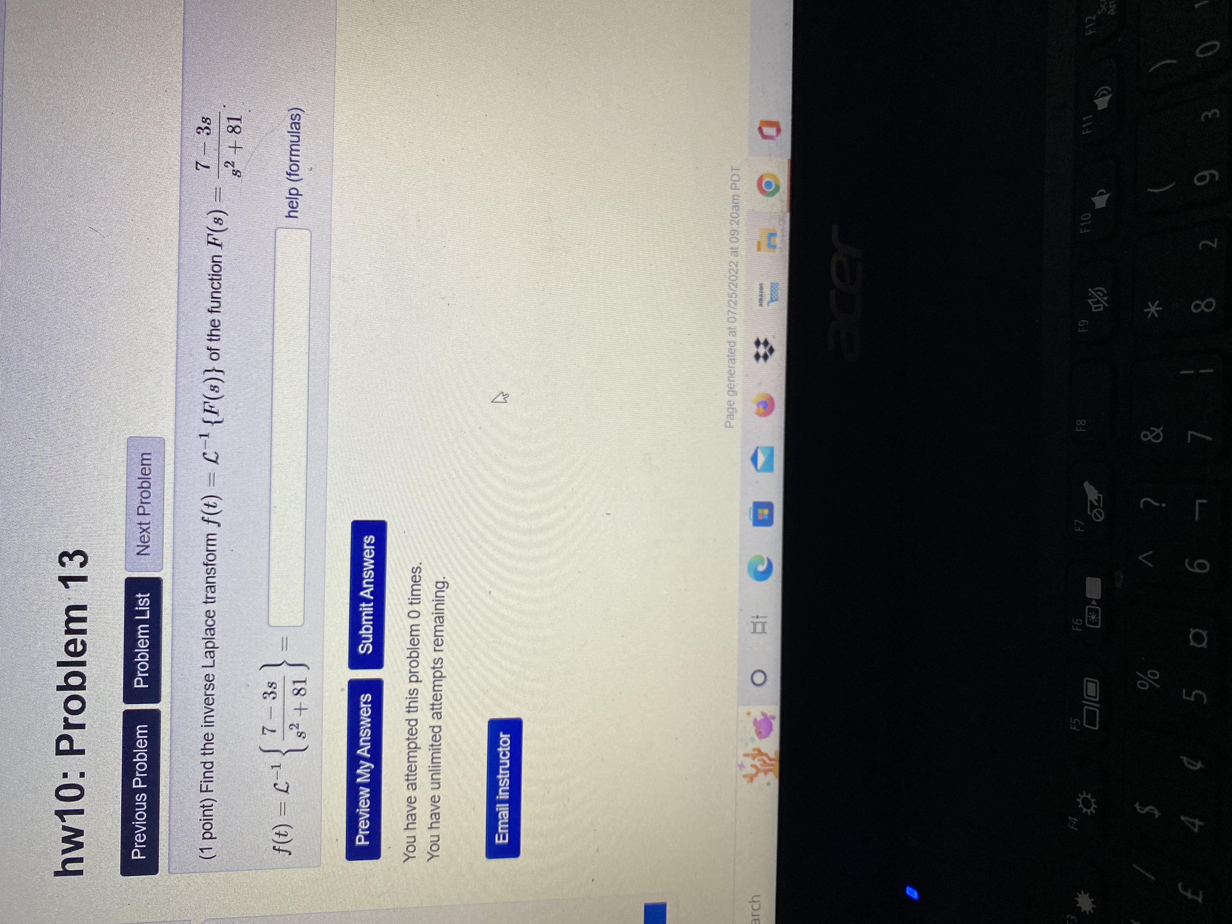 problem 0 times. You have unlimited attempts remaining. Email instructor Page generated