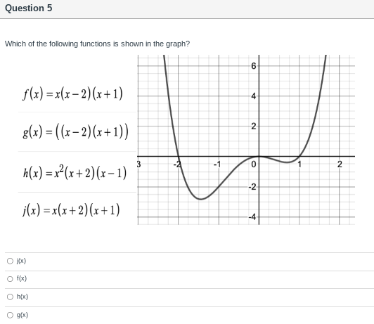 =x(x-2)(x+1) 6 4 8(x) = ((x-2)(x+1)) 2 h(x) = x(x+2)(x-1) /-2 -1