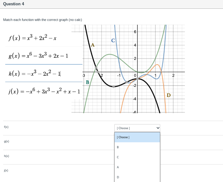 4 Match each function with the correct graph (no calc) f (x)