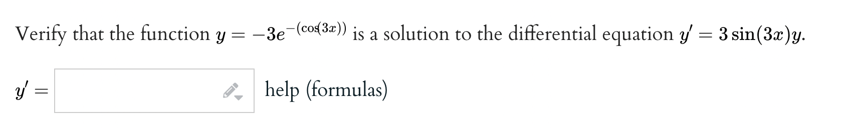 solution to the diEerential equation my' = 8. y = i. help