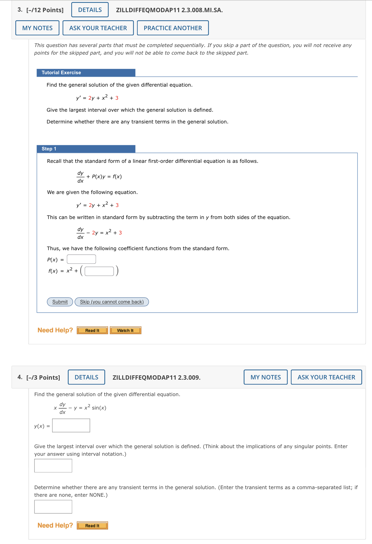 NONE.) Z Need Help? 8. [-3 Points] DETAILS ZILLDIFFEQMODAP11 2.3.022. MY NOTES