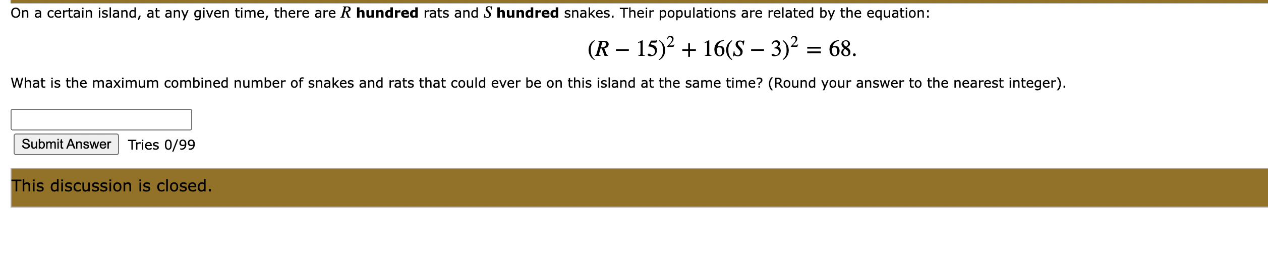 hundred rats and S hundred snakes. Their populations are related by the