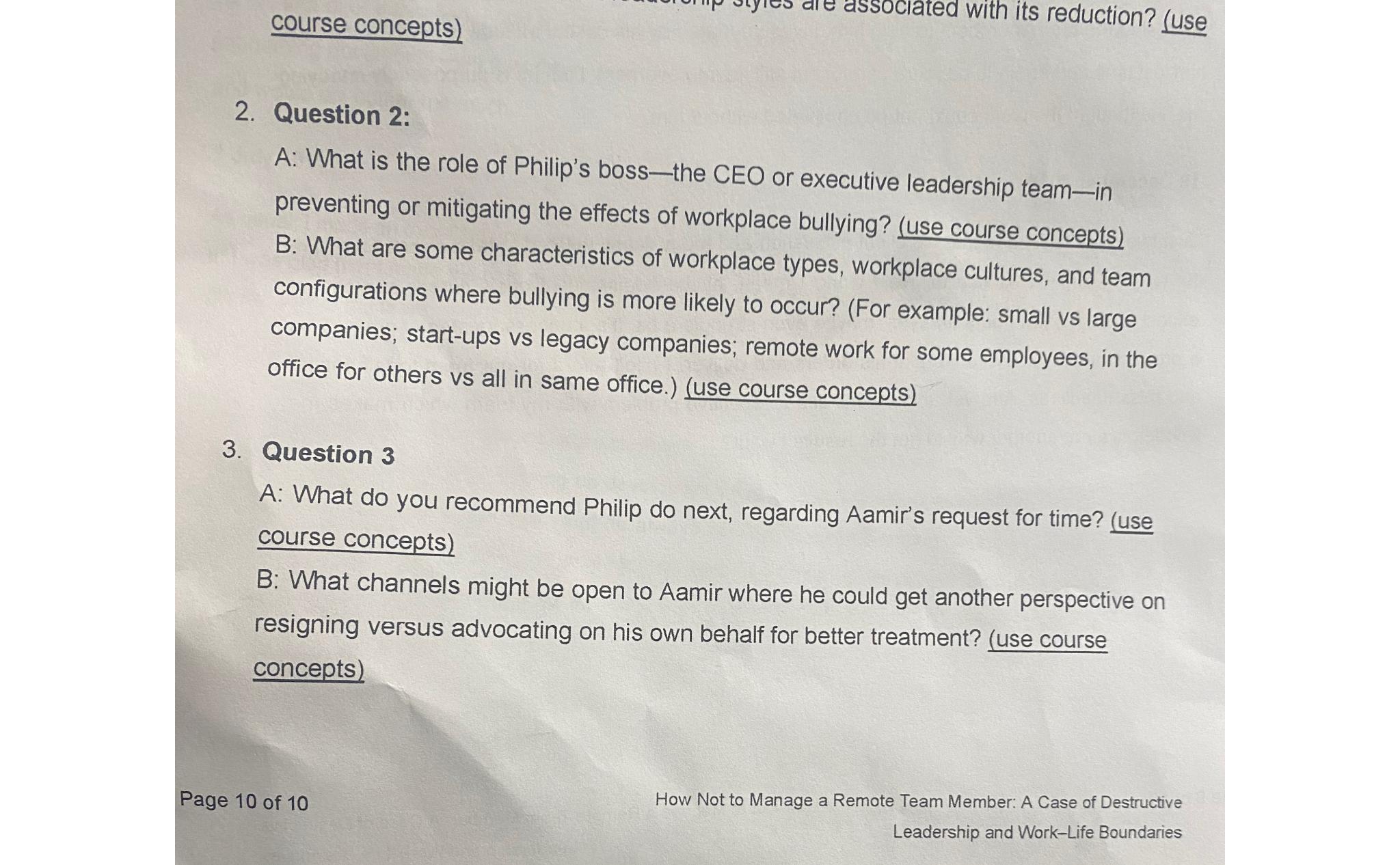 course concepts) 2. ?Question 2: A: What is the role of