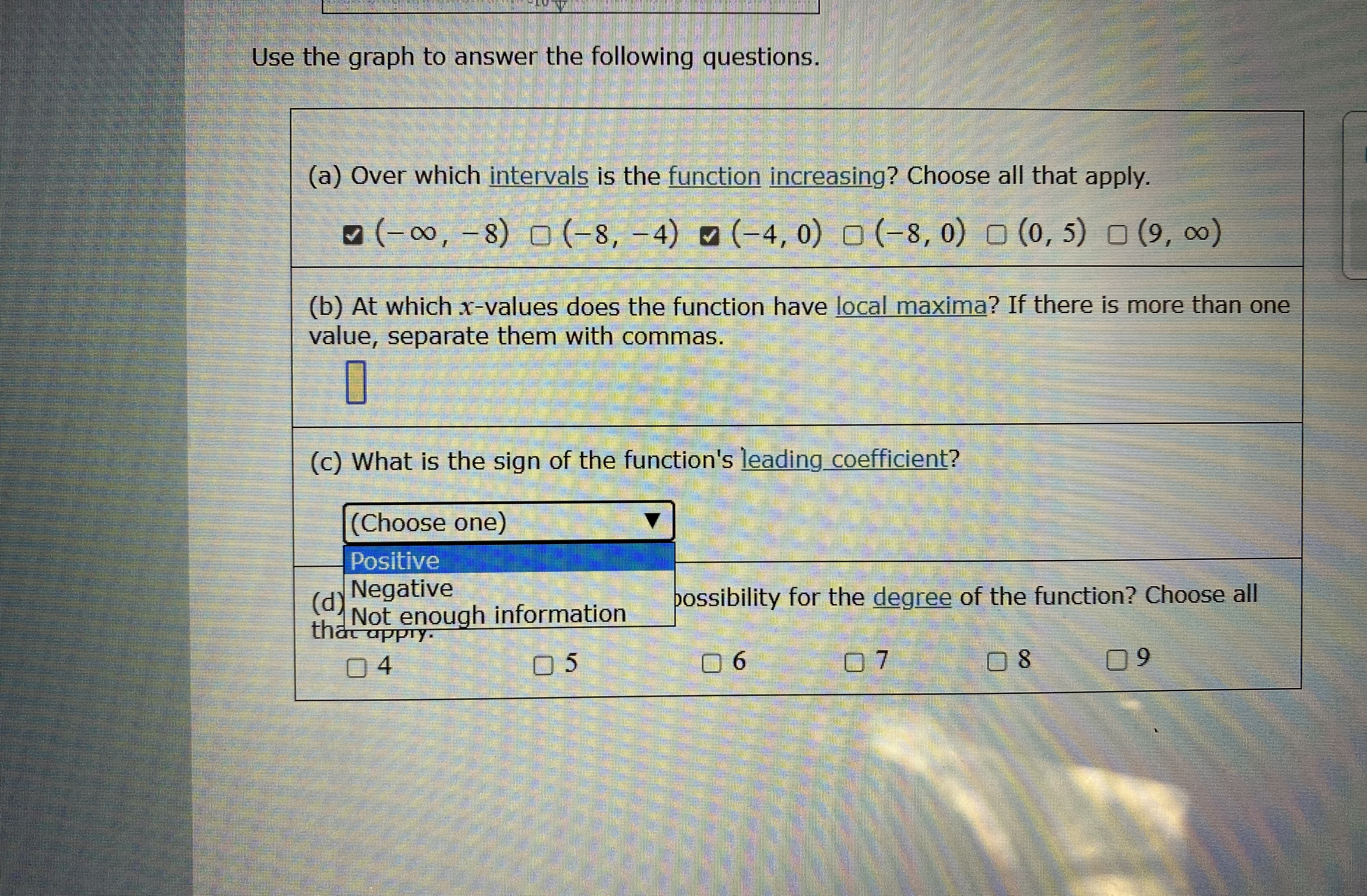 All local extrema of the function are shown in the graph. Use