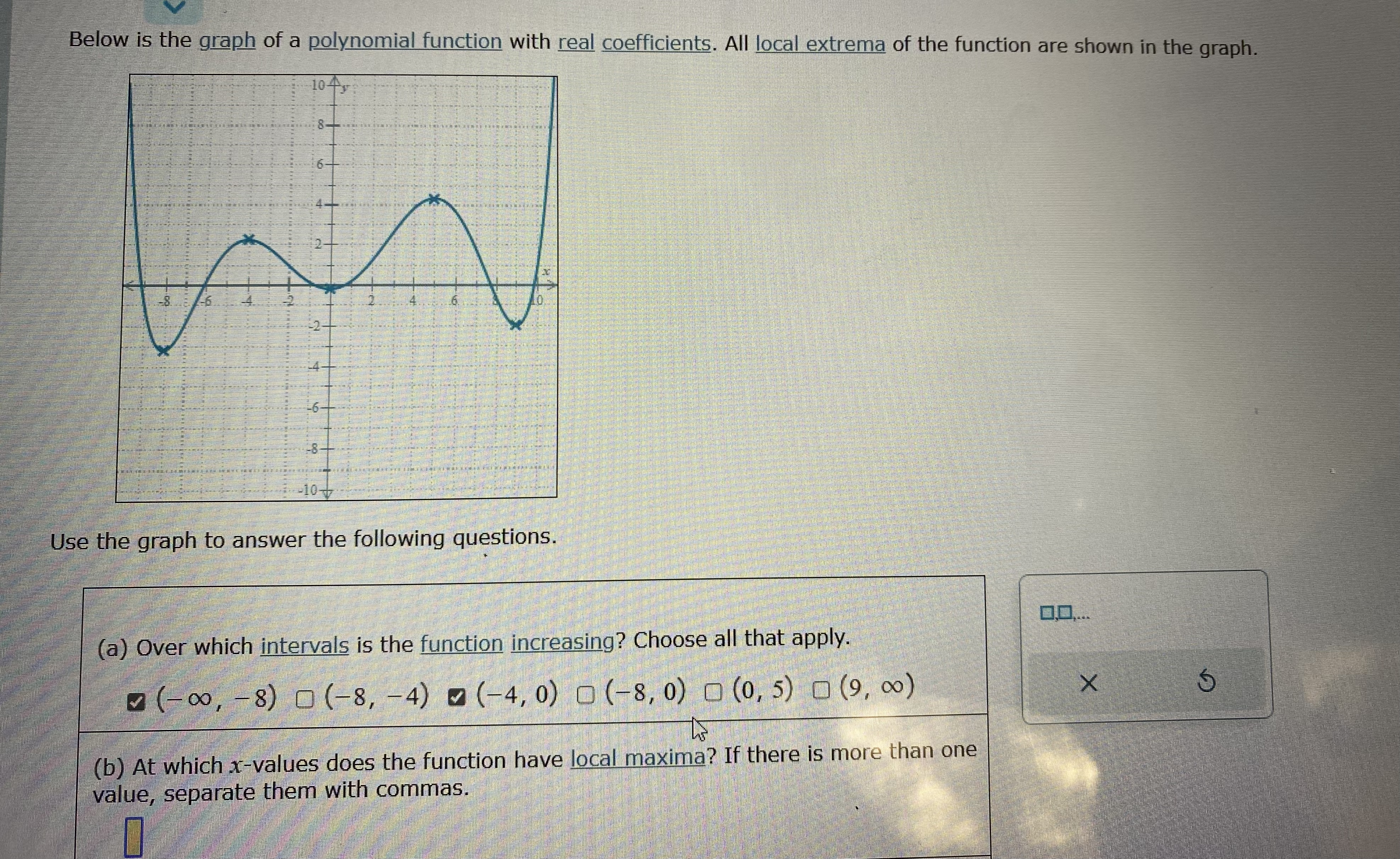 a polynomial function with real coefficients. All local extrema of the function
