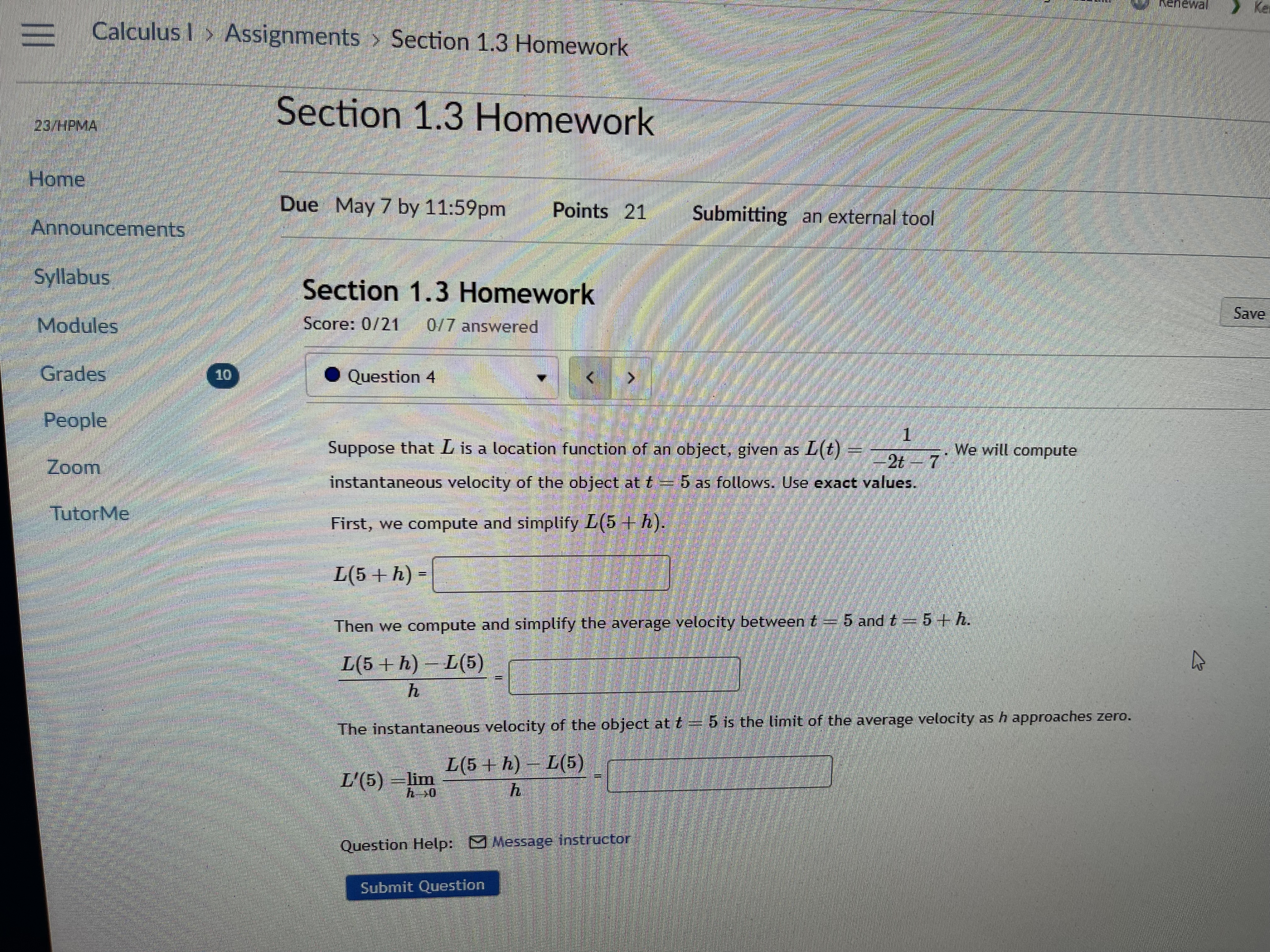  ignments > Section 1.3 Homework Section 1.3 Homework Due May 7