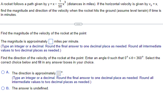 - 50 X (distances in miles). If the horizontal velocity is given