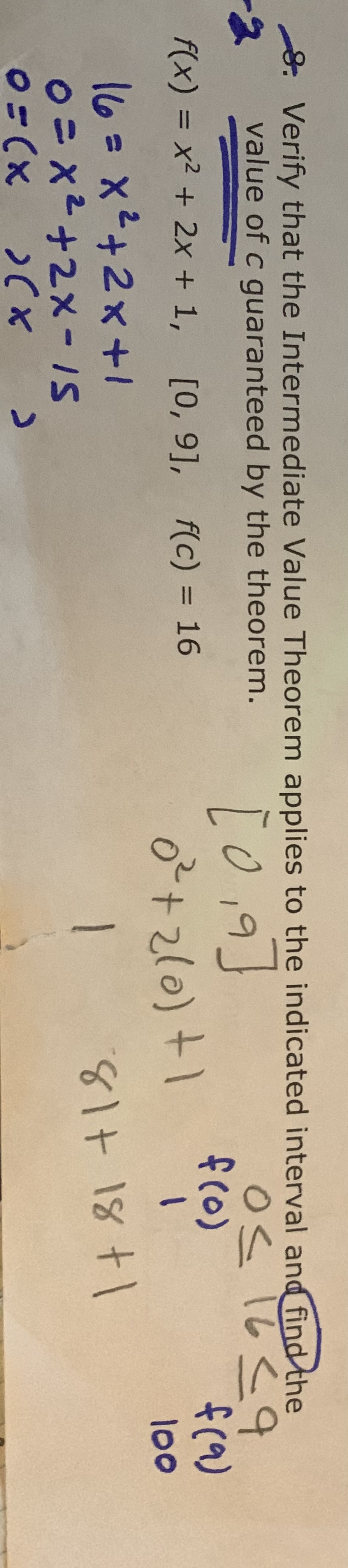 interval and find the value of c guaranteed by the theorem. [0
