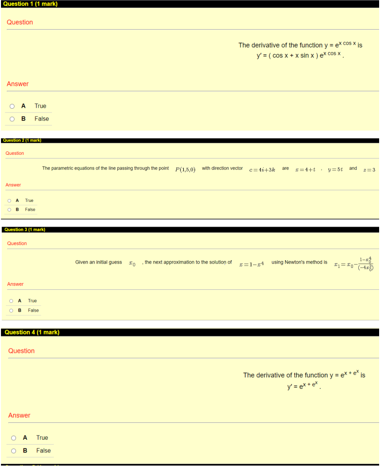  Question 1 (1 mark) Question The derivative of the function y