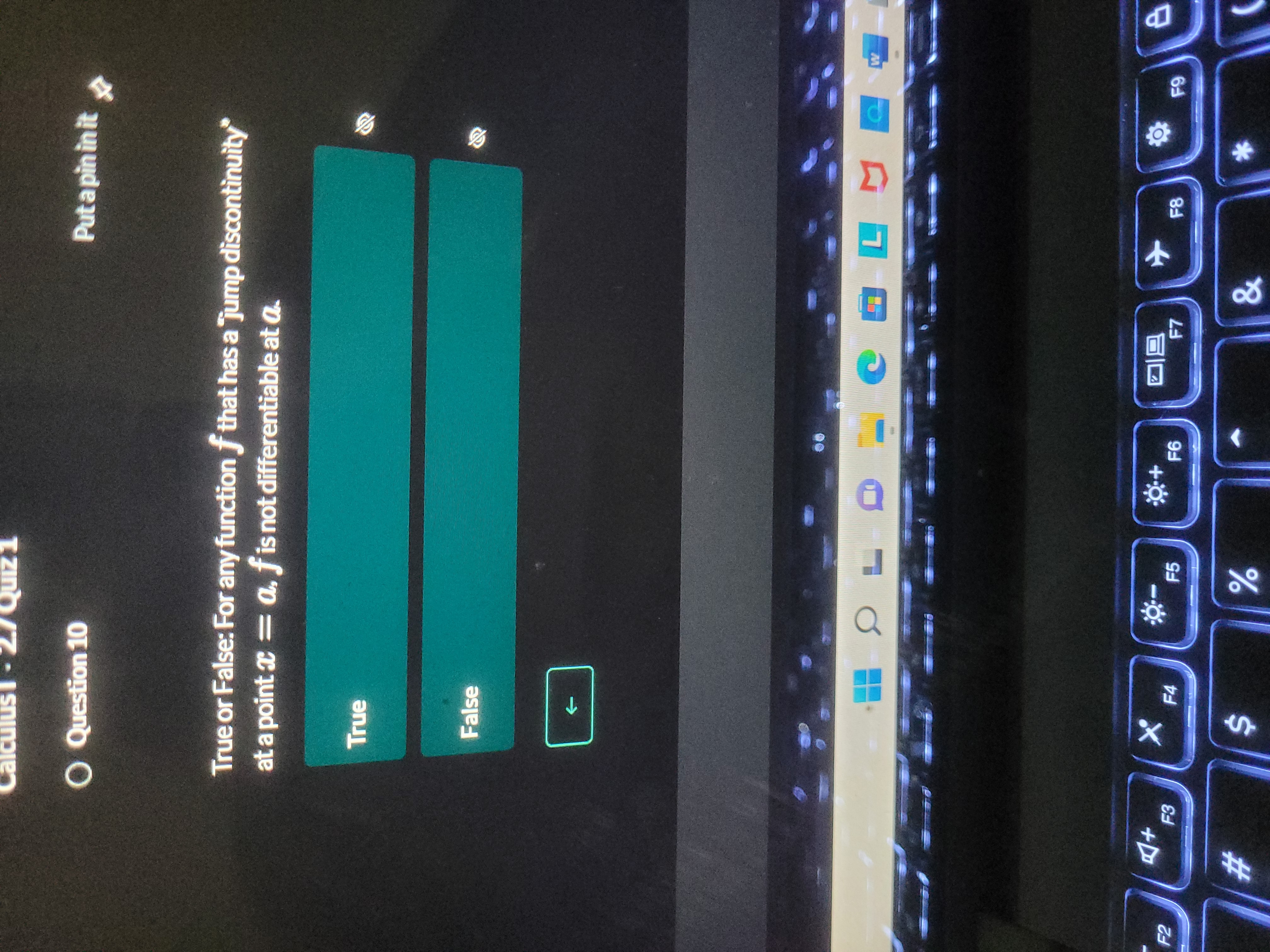  Calculus 1 - 2./ Quiz1 Question 10 Put a pin in