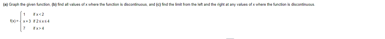 where the function is discontinuous, and (c) find the limit from the