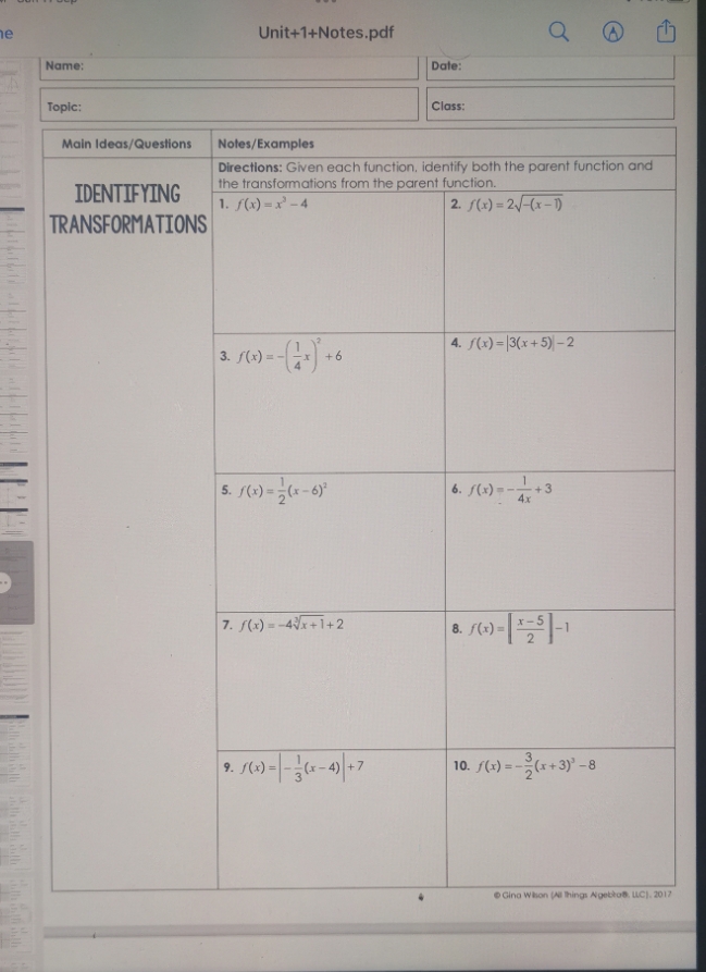 i need the answer key for this sheet Unit+1+Notes.pdf Q A